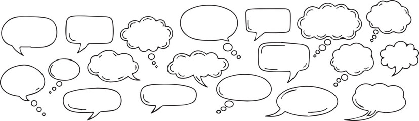 Handdrawn collection of various speech bubbles and thought clouds.