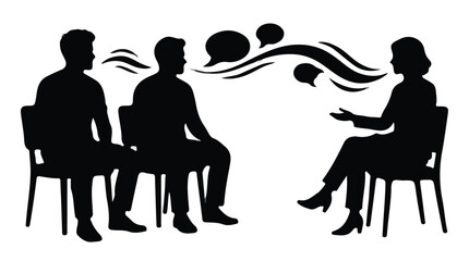 Female Therapist with Male Group Therapy Clients Silhouette