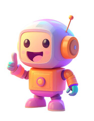 Fototapeta premium A cheerful 3D cartoon robot with a vibrant orange and purple gradient, giving a friendly thumbs-up.