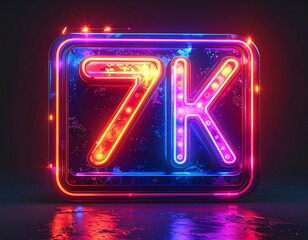 Glowing neon sign displaying "7K" inside a dark rectangular frame