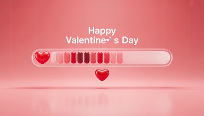 Happy Valentine's Day greeting featuring a romantic love loading bar and 3d glossy heart icon