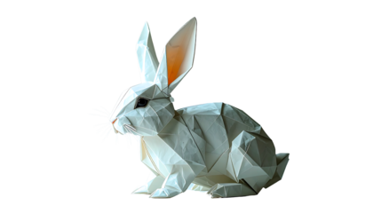 A sophisticated paper-folded bunny featuring long ears and precise geometric lines in a minimalist white aesthetic.