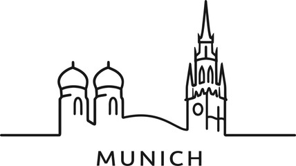 Naklejka premium Munich city skyline landmarks line art vector illustration