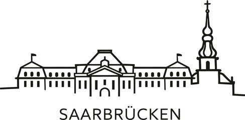 Saarbr&uuml;cken skyline landmarks minimalist line art vector illustration