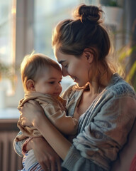 Fototapeta premium Mother Caring For Baby At Home Lifestyle Concept