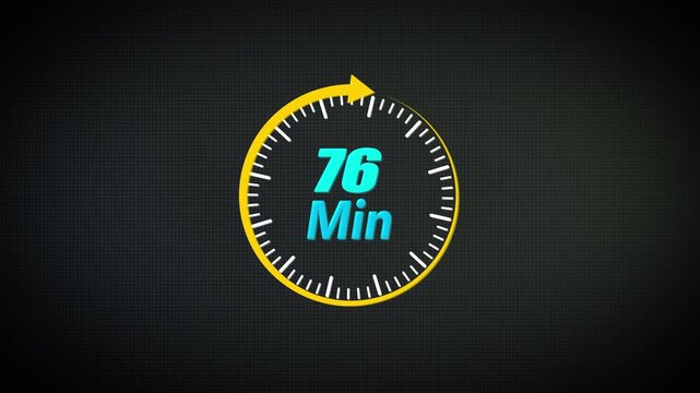 76 Minute Countdown Timer Animation with Circular Clock Interface, Clean Digital UI for Time Tracking and Productivity Visuals