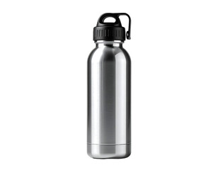 Modern silver stainless steel water bottle with a black cap, promoting a zero-waste and eco-friendly lifestyle.