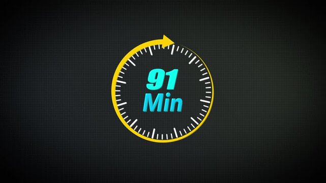 91 Minute Circular Countdown Timer Animation with Rotating Clock Dial and Smooth Progress Ring for UI Design, App Interface, Dashboard and Time Control