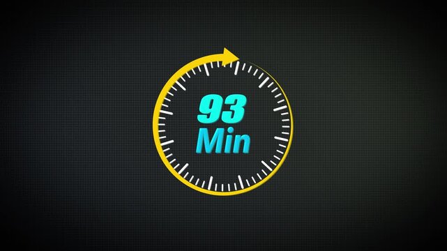 93 Minute Countdown Clock Animation Featuring Circular Timer Dial and Dynamic Progress Indicator for Digital UI, Corporate Presentation and Time Tracking