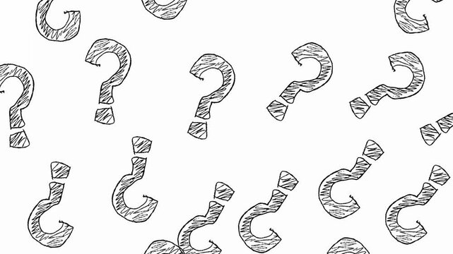 A monochrome pattern of rough, hand-sketched hook shapes scattered across a white background subtle