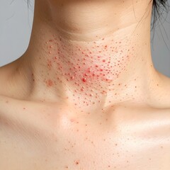 Fototapeta premium close up of skin allergy and red rash on human neck medical documentation