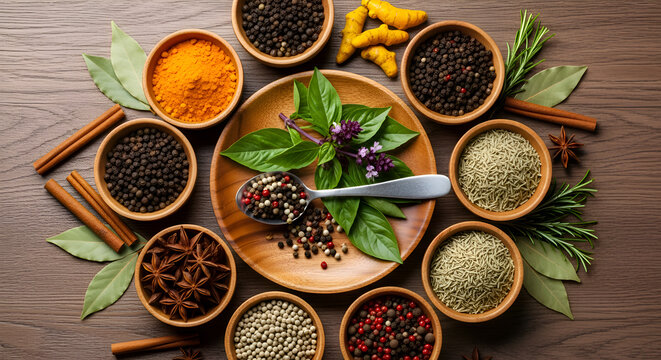 Traditional Ayurvedic dosha balancing concept featuring vata, pitta, and kapha elements, beautifully illustrated with natural earthy tones and organic shapes on a rustic wooden background. See Less