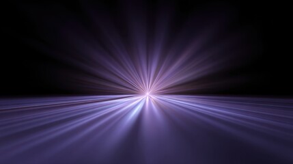 Abstract light rays shining towards the viewer creating a mystical atmosphere in a dark environment with soft purple and blue tones