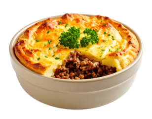 Golden-baked Shepherd's Pie with savory minced meat and fluffy mashed potatoes.