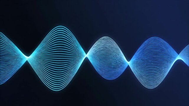 Futuristic digital scene depicting vibrant neon sound wave lines flowing dynamically in a high-tech environment, emphasizing energy, motion, and technological innovation.
