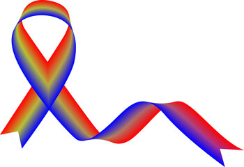 A vibrant ribbon with a gradient of red yellow and blue hues