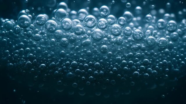 Bubbles underwater create powerful effect with transparent liquid spheres water surface as machines clean planet using natural air energy and motion