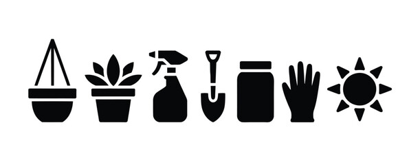 Gardening equipment and plant care items are displayed.