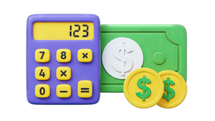 Calculator, Money, and Coins: Financial Calculation Concept