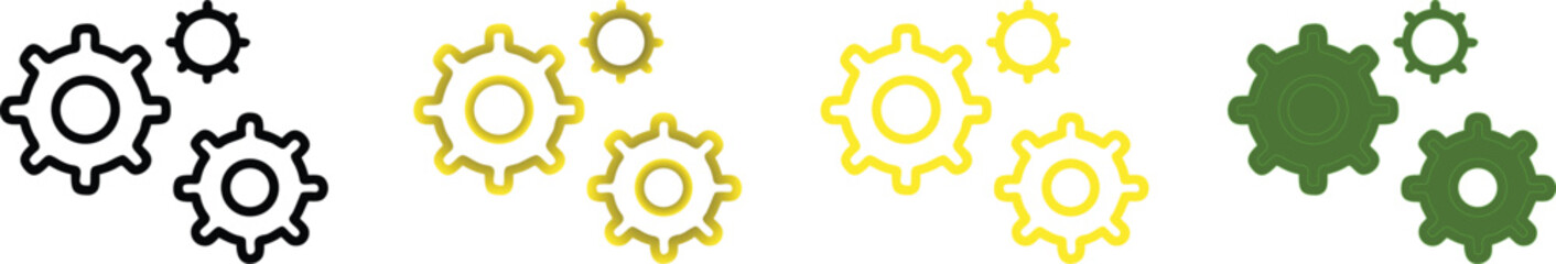 A collection of interlocking gears in various shades of green and yellow