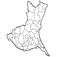 茨城県地図 筆タッチ 市町村区分 和風 関東 東日本 /  A brushstroke map of Ibaraki prefecture 2