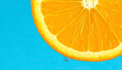 Vibrant Orange Slice Against a Refreshing Blue Background.