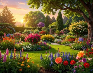 Obraz premium Vibrant Garden Oasis - A Symphony of Colors and Serenity.