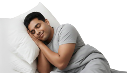South Asian man peacefully resting, cutout isolated on transparent background