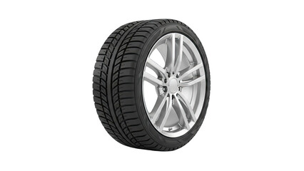 Obraz premium Car Tire with Alloy Wheel Isolated on White Background