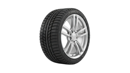 Car Tire with Alloy Wheel Isolated on White Background