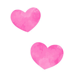 シンプルな2つのハート 手描き水彩イラスト  ピンク