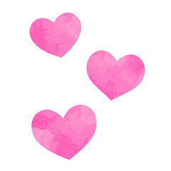 シンプルな3つのハート 手描き水彩イラスト  ピンク