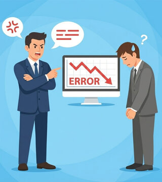 Vector illustration of a boss who is angry with his employee who is negligent about hidden things.