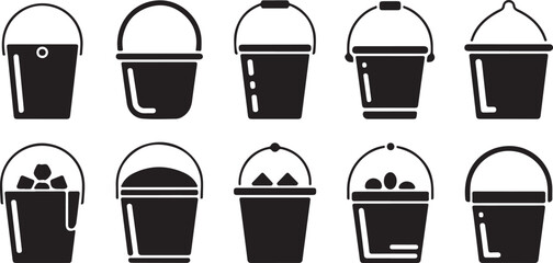 A collection of ice bucket silhouette icon set. simple design black color and white background © Masud