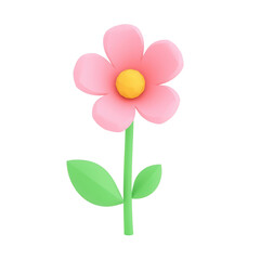 Naklejka premium 3D Render of Pink Flower with Green Leaves on White Background