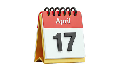 Calendar showing April 17th isolated on white background