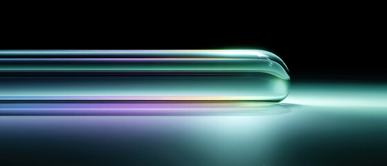 Sleek chrome rail bar with subtle center rise, teal-violet gradient on black