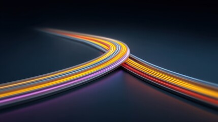 Colorful light trails crossing each other in a smooth, abstract design creating a dynamic and vibrant visual effect on a dark background