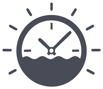 Stylized clock face filled with water waves indicating time passing or deadline concepts
