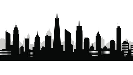 Fototapeta premium A striking black silhouette of a modern city skyline against a white background