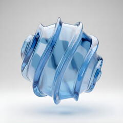 Floating Azure Glass Vortex &ndash; Modern Abstract 3D Crystal Sculpture.