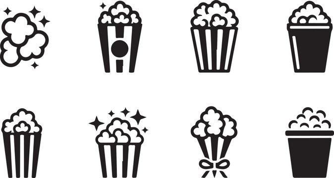 Illustration of the new year festive popcorn silhouette vector icon set. happy New Year 2026 vector icons