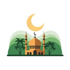 Mosque Moon Landscape Vector