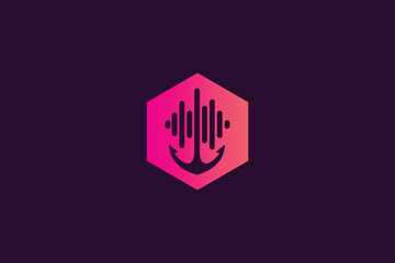 Minimal Anchor Sound Wave Music Logo Design on Dark Background