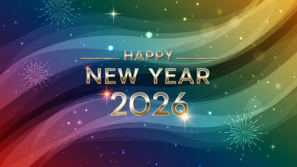 Happy new year 2026 colorful celebration background with fireworks and sparkles