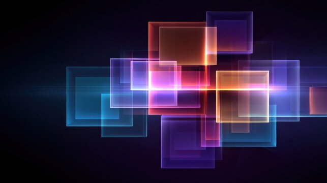 Abstract geometric shapes with vibrant colors and glowing effects on a dark background for creative digital designs and modern art visuals - Powered by Adobe