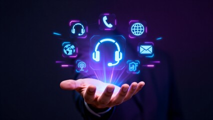 Hand holding glowing digital icons