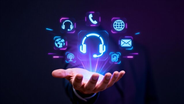 Hand holding glowing digital icons - Powered by Adobe