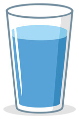 Simple cartoon style illustration of a transparent drinking glass full of refreshing blue water graphic