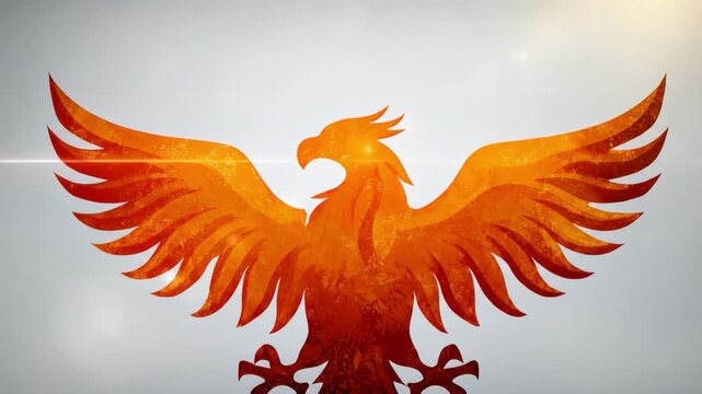 Stylized phoenix illustration fiery bird emblem on neutral background